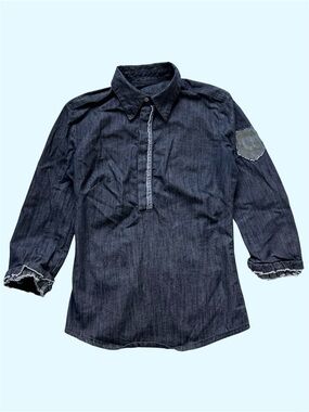 Y2K Diesel Open Back Frayed Ruffled Denim Button Tunic Top Indigo Medium